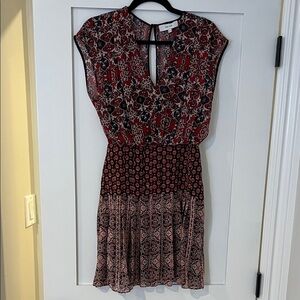 Reiss Red and Black Patterned Mini Dress
